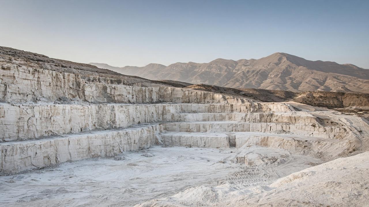 Open limestone quarry and mineral landscape in Algeria